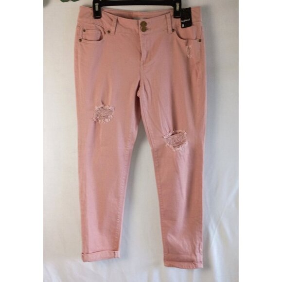 New York & Co Pink Distressed Boyfriend Jeans NWT Stretch women size 8 - Picture 1 of 9